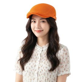 RUNQIU Hat for Spring and Summer Men & Women | UV Protection & Breathable Mesh Comfortable Wearing | Simple & Stylish Hunting Cap, Newsboy Hat | Great for Golf, Travel, Outdoors | Adjustable & Large Size | Unisex Gift (Orange)