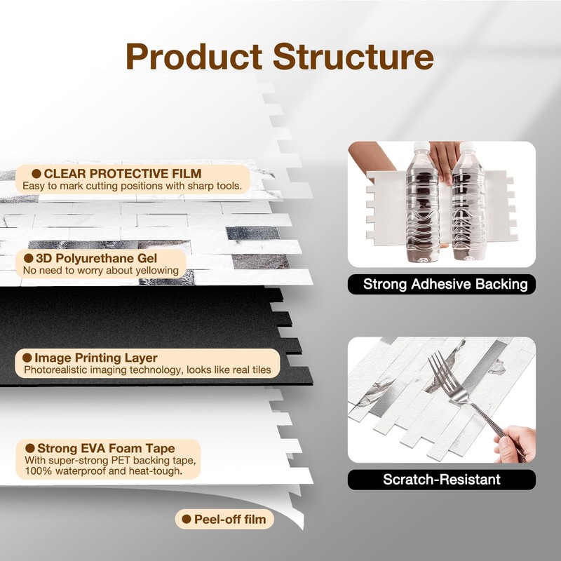 Koynsle Peel and Stick Backsplash Tile Waterproof Removable PVC Wall