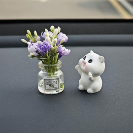 Cute Mini Cat Car Dashboard Decorations Interior Accessories Funny Daisy Flower Kawaii Car Dash Decor Rearview Mirror Window Ornament for Women Girl Boho Fun Gift (Purple Decor)