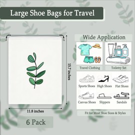 6PCS Clear Shoe Bags for Travel, Eucalyptus Leaf Pattern Travel Shoe Bags, Drawstring Shoe Travel Bags for Packing and Storage, Waterproof & Dustproof (15.7” x 11.8”)