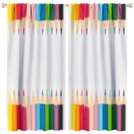 Colored Pencil Curtains, Colored Pencil Drawing Theme Elementary School Creative, Kids Boys Girls Bedroom Kitchen Cafe Decorative Curtains, 2 Sets of Panels, 42x45 Inch. Multi-Color