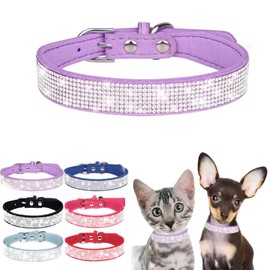 Bling Dog Collar, Rhinestone Dog Collars Cute Diamond Jewel Sparkle Fancy Leather Cat Pet Collar for XXS XSmall Small Medium Large XL XXL Puppy Girl Female, Purple S