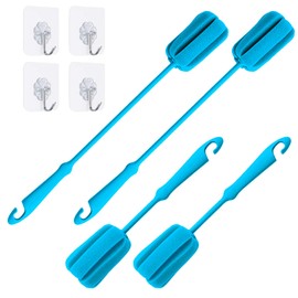 4PCS Blue Soft Sponge Bottle Cleaning Brush Plastic Handle Cup Scrubber Washing Brush vase Pot Cleaner (2 Size 10'15')