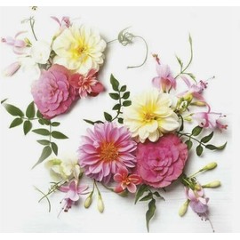 Set of 2 Individual Decoupage Paper Party Napkins Botanical Flowers Garden New Watercolor Decor Luncheon Beverage Christmas Series Napkin for a Birthday, Holiday, Wedding, Cocktail Party