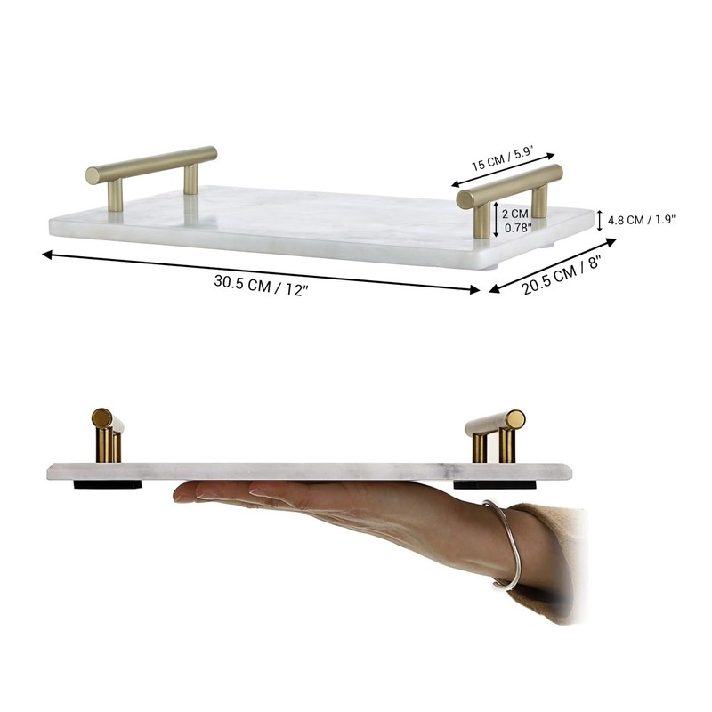 Queenza White Marble Decorative Tray with Gold Handles (12 x