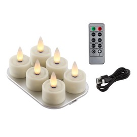 CozierGlow Rechargeable Tea Lights Candles(1.4"x1") with Remote Timer, 3D Moving Flame Led Candles up to130 Hours on One Charge,Set of 6 (Includes Remote, Charging Base, USB Cable) (Ivory).
