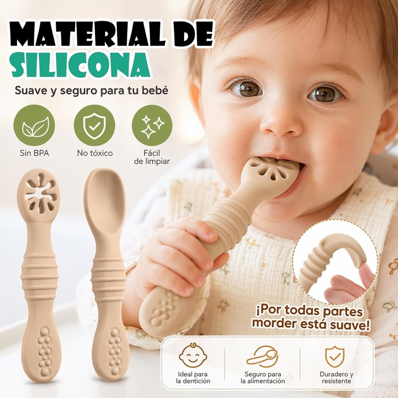 10PCS Juego Cucharas Masticables de Silicona,cucharas masticables de silicona arcoíris,con