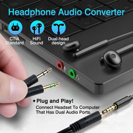 Enhanced Headphone Splitter for PC – 3.5mm Female to Dual 3.5mm Male Audio Mic Adapter Cable for Headset-to-Computer Connection