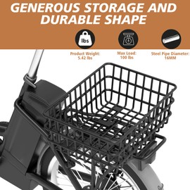 Bike Rear Basket,Rear Rack Bike Basket with All-in-One Waterproof Liner and Cargo Net,Heavy Removable Solid Metal Bicycle Basket for Most Bikes and E-Bike