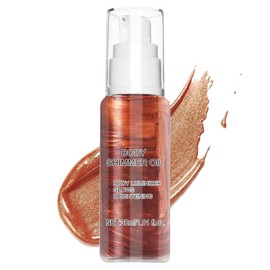 Body Shimmer Oil - Bronze Gold Body Glow Oil - Liquid Highlighter Makeup for body & Face - Shimmer Body Lotion Glitter Shine - body Bronzer shimmer Non-sticky for Beach, Stage, Daily Makeup