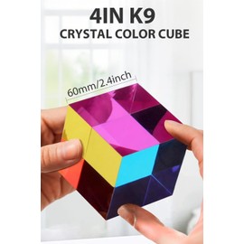 WithStar 2.4Inch (60mm) Color Cube with Stand, K9 Crystal Glass Prism Cubes for Physics Learning, Art Education, Decoration
