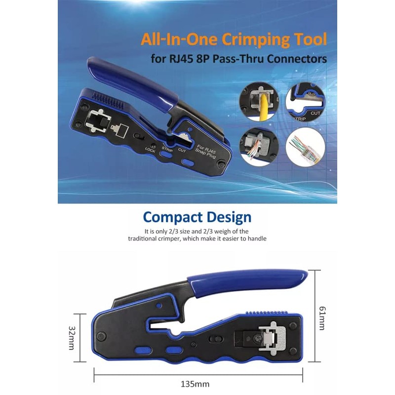 RJ45 Crimp Tool, Pass Through Ethernet Crimping Tool for Cat5,