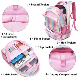 A AM SeaBlue School Bag for Girls Rainbow Glitter Backpack 3 in 1 Schoolbag Set Teenager Rucksack Colorful Gradient Bag Bling Casual Daypack