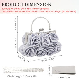 kilofly Missy K 7 Roses Clutch Purse, Satin, with Clasp Closure - Silver, with kilofly Money Clip