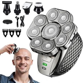 Men's Bald Head Electric Shaver Blades Floating 6 In1 Heads Beard Nose Ear Hair Trimmer Facial Brush Rechargeable Razor