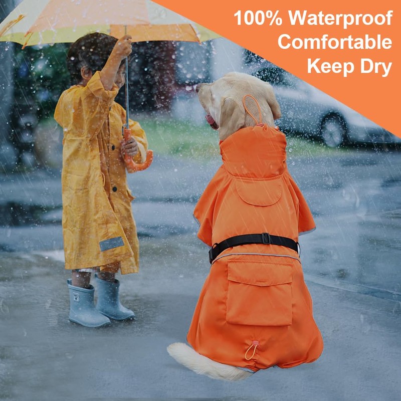 KOOGAL Dog Raincoat Waterproof Dog Rain Coat with Hoodile, Reflective
