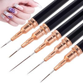 SmallCat 5 Pcs Metallic Nail Art Pens, Nail Brushes for Nail Art, Nail Art Brushes, Thin Nail Art Brush, Liner Brushes for Nails, Long Lines, Fine Drawing, Thin Details Sizes 7/9/11/15/25mm (Black)
