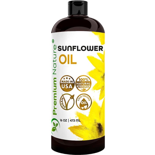 Sunflower Oil Cold Pressed Sunflower Seed Oil Unrefined Sun Flower Oil Face Hair Skin Sunflower Essential Oil Carrier Oil for Essential Oils Mixing Pure Unrefined Sunflower Oil for Massage Oil 16 oz
