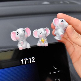 HANFEIDA Mini Elephant Figurines Cute Car Dashboard Accessories, 6 Pcs Elephant Decor Resin Animals Car Dash Decorations for Women Girl