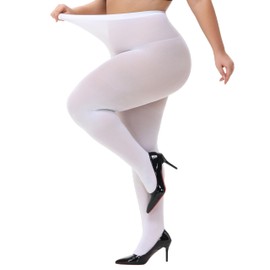 CACCICO Plus Size Tights for Women Super Soft 80D Semi Opaque Pantyhose Stretchable Women's Stockings 1XL - 4XL White-1XL