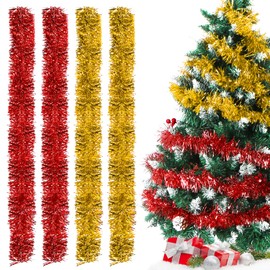 Christmas Garlands Red Gold, 4 Pieces Tinsel Garland, 2 m Tinsel Christmas Tree Red Gold, Tinsel Garland Christmas, Christmas Decoration Tinsel for Christmas Tree, Birthday Party Decoration