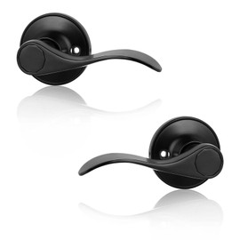 Probrico 4 Pack Dummy Door Lever Wave Style Door Handles Right and Left Hand, Non-Turning Single Side Pull Only Lever Set with Black Finish, for Laundry Room, Hallway, Closet