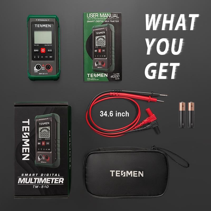 TESMEN TM-510 Digital Multimeter, 4000 Counts, Smart Measurement, Auto-Ranging Voltmeter;