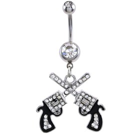 Soulbreezecollection Western Dual Revolver Pistol Gun Dangle Belly Button Navel Rings Body Fashion Jewelry 14 Gauge