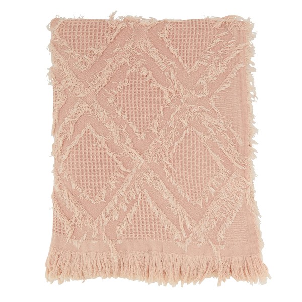 SARO LIFESTYLE Fringe Waffle Weave Throw Blanket