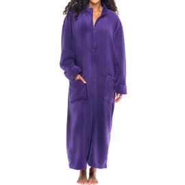 Alexander Del Rossa Long Zip Up Robes for Women, Plush Zipper Robes for Women Plus Size, Housecoats for Women Zipper Front Purple 2X (A0300PUR2X)