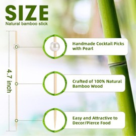 [100 PCS] Cocktail Picks Toothpicks for Appetizers - 4.7 inch White Pearl Cocktail Skewers for Appetizers, Bamboo Picks for Drink Food Fruit Party Supplies Decorations Accessories