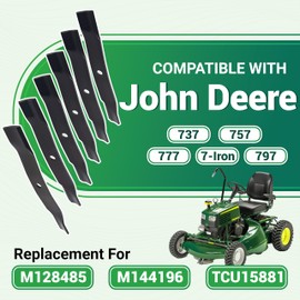 HECASA Lawn Mower Blades High Lift 60" Deck Set of 6 Compatible with John Deere 737 757 777 797 and 7-Iron Replacement for #M128485, M144196, TCU15881