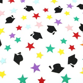 Vofrise Preschool Graduation Confetti Colorful Star and Black Glitter Grad Cap Graduation Decorations Class of 2025 Kindergarten Graduate Party Decorations 300PC