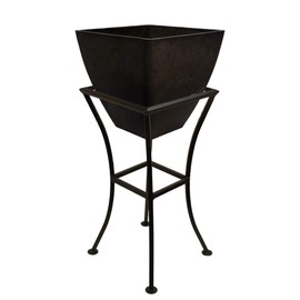 RTS Home Accents Modern Outdoor Elevated Plastic Square Garden Planter with Metal Stand, 12" x 12", Graphite