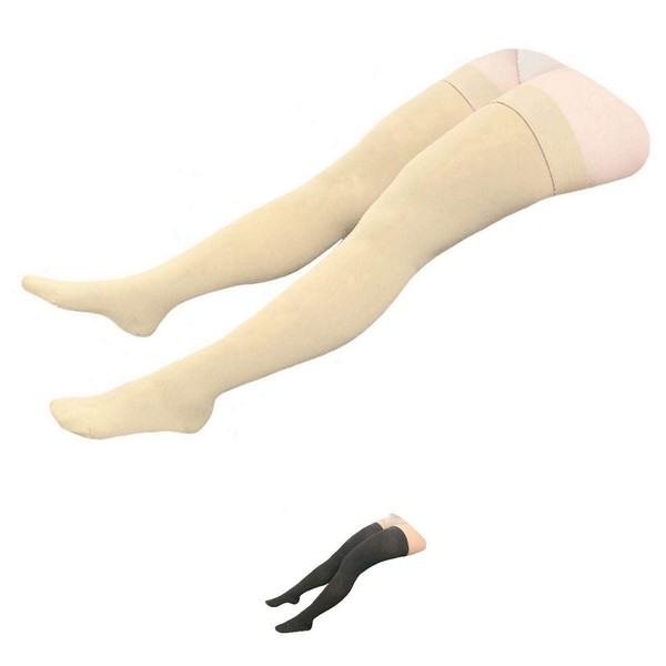 HealthyNees Thigh Closed Toe 20-30 mmHg Compression Wide Calf Plus Leg Stocking (Beige, 5X-Large)