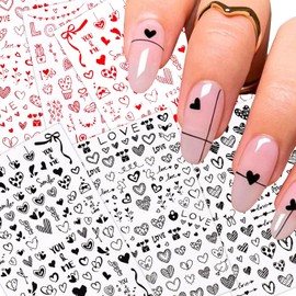 YOKSAS Pegatinas De Corazón De Arte De Uñas Rojas Negras, 8 Hojas De Calcomanías Holográficas De Uñas De Corazón De San Valentín Para Uñas Acrílicas