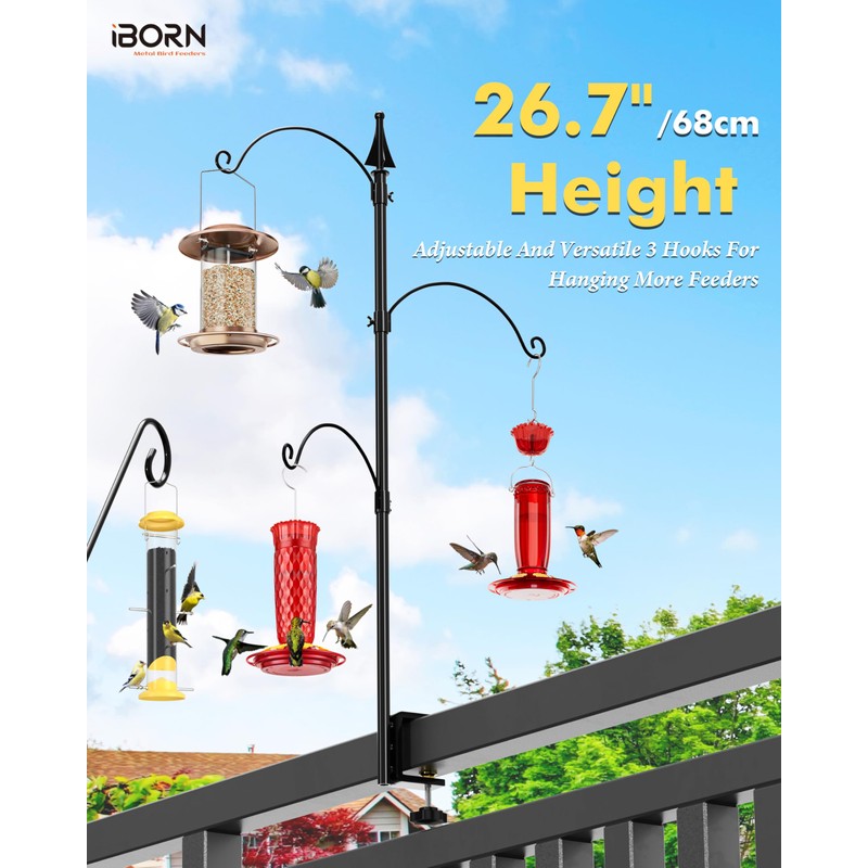 iBorn Bird Feeder Hook for Deck Railing Outside Hanging for