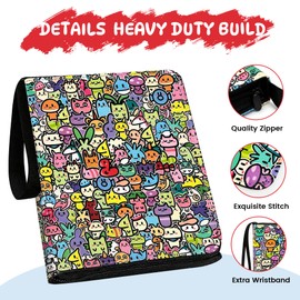 4 Pocket Card Binder Holds 440 Cards, Trading Card Binder Folder with 55 Double-Sided Removable Sleeves, PU Trading Card Binder, Portable Card Folder with Zipper