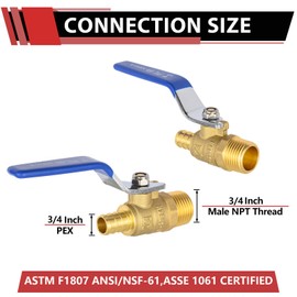 (Pack of 5) EFIELD 3/4 Inch Crimp Pex X 3/4 Inch Male NPT Brass Shut-off Ball Valve for Plumbing Application, ASTM F1807, Blue Lever, cUPC Certified