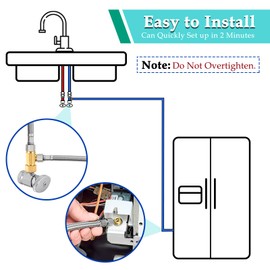 Brass Water Line Splitter and Hose for Refrigerator Ice Maker Kit, 10' Braided Stainless Steel Fridge Supply Tubing with 1/4" Compression Fittings and 1/4" x3/8" x/3/8" Valve Connector (10 FT)