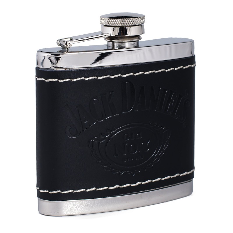 Jack Daniel's Black Leather Wrapped Stainless Steel Flask