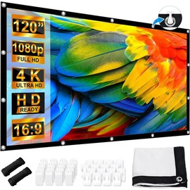 Projector Screen 150 Inch  Portable Outdoor 16:9 HD 4K Washable Foldable Anti-Crease Movie Double-Sided Projection Screens for Camping and Home Theatre - Model: GJ-120