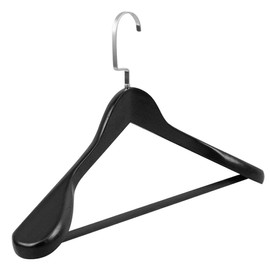 Hemoton Wide Shoulder Wooden Coat Hanger Wood Clothes Hangers Black Wood Hangers Suit Hangers with Non Slip Pants Bar for Coats, Shirts, Jackets, Pants, Suits