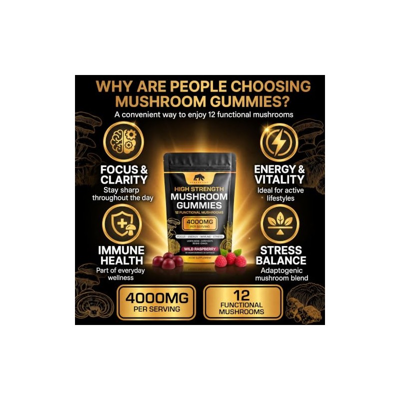Mushroom Gummies 4000mg – 12 Functional Mushroom Complex with Lions