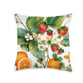 Vintage Strawberry Farm Collage Summer Aesthetic Throw Pillow