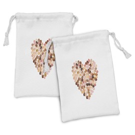 Ambesonne Hearts Fabric Pouch Set of 2, Heart Shape Image Filled with Colorful Hand Prints Open Palms for Unity and Empathy, Small Drawstring Bag for Toiletries Masks and Favors, 9" x 6", Multicolor