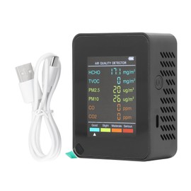Air Quality Monitor Portable LCD Backlight Screen CO2 TVOC HCHO PM2.5 PM10 Detector with Alarm Black