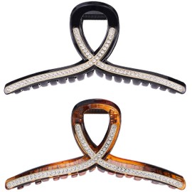 Rhinestone Hair Claw Clips, Large Plastic Crystal Jaw Clip for Women Vintage Acrylic Elegant Luxury Claw Clip with Strong Hold for Thin Thick Hair Fashion Wedding Party Accessories（2 Pack)