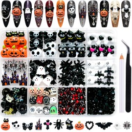 12 Grids Halloween Nail Charms 3D Gothic Flatback Pumpkin Ghost