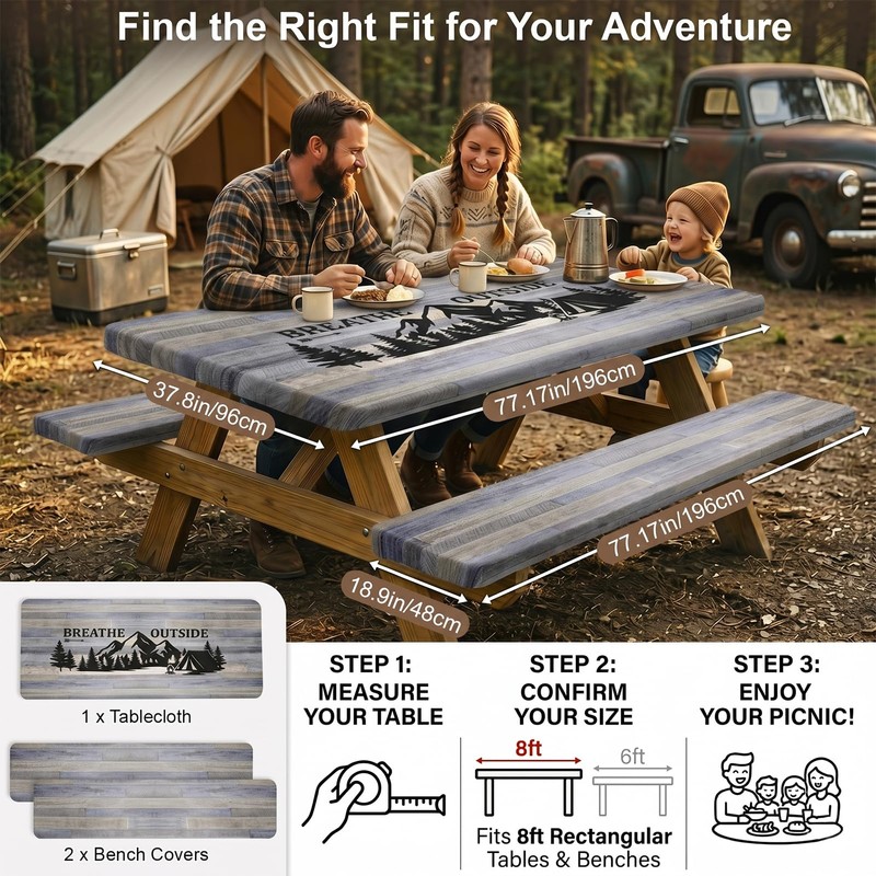 pickyNproud Picnic Table Cover with Bench Covers Portable Table Cloth